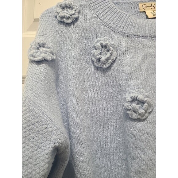 NWT Jessica Simpson Crop Powder Blue Floral Applique Boho Sweater Sz S - Picture 4 of 7